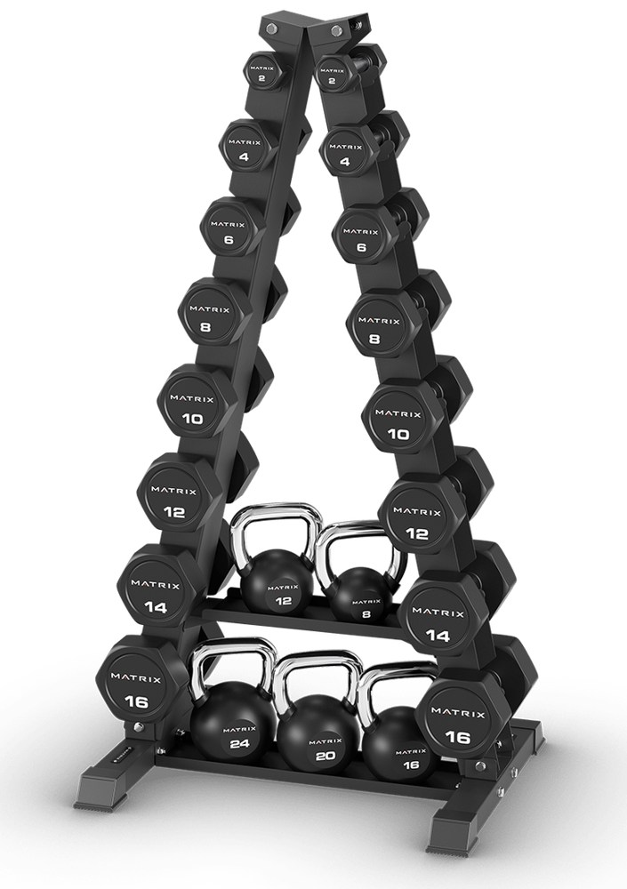 Dumbbell rack with kettlebell storage