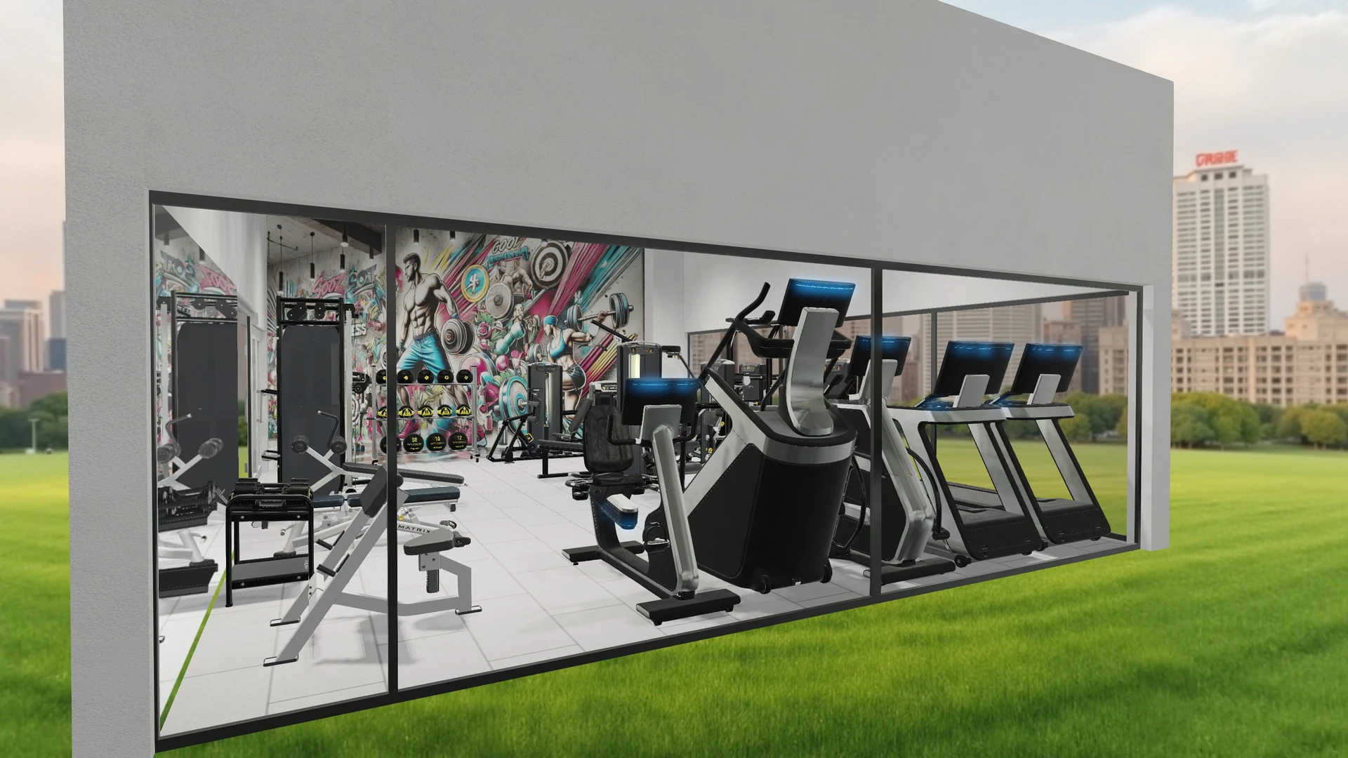 Beit Amram — Façade view — cardio along the glazing